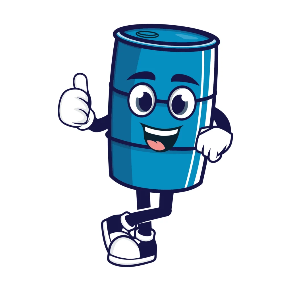 Friendly blue chemical drum mascot
