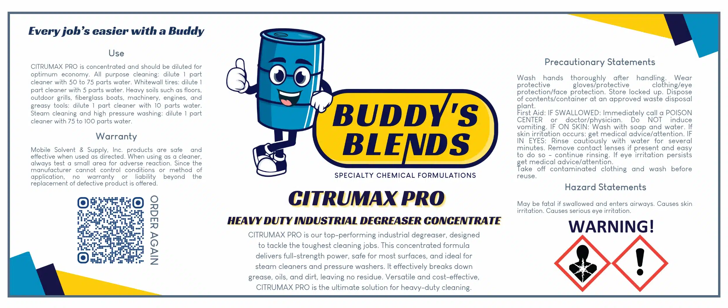 Buddy's Blends CITRUMAX PRO Label with QR code to reorder