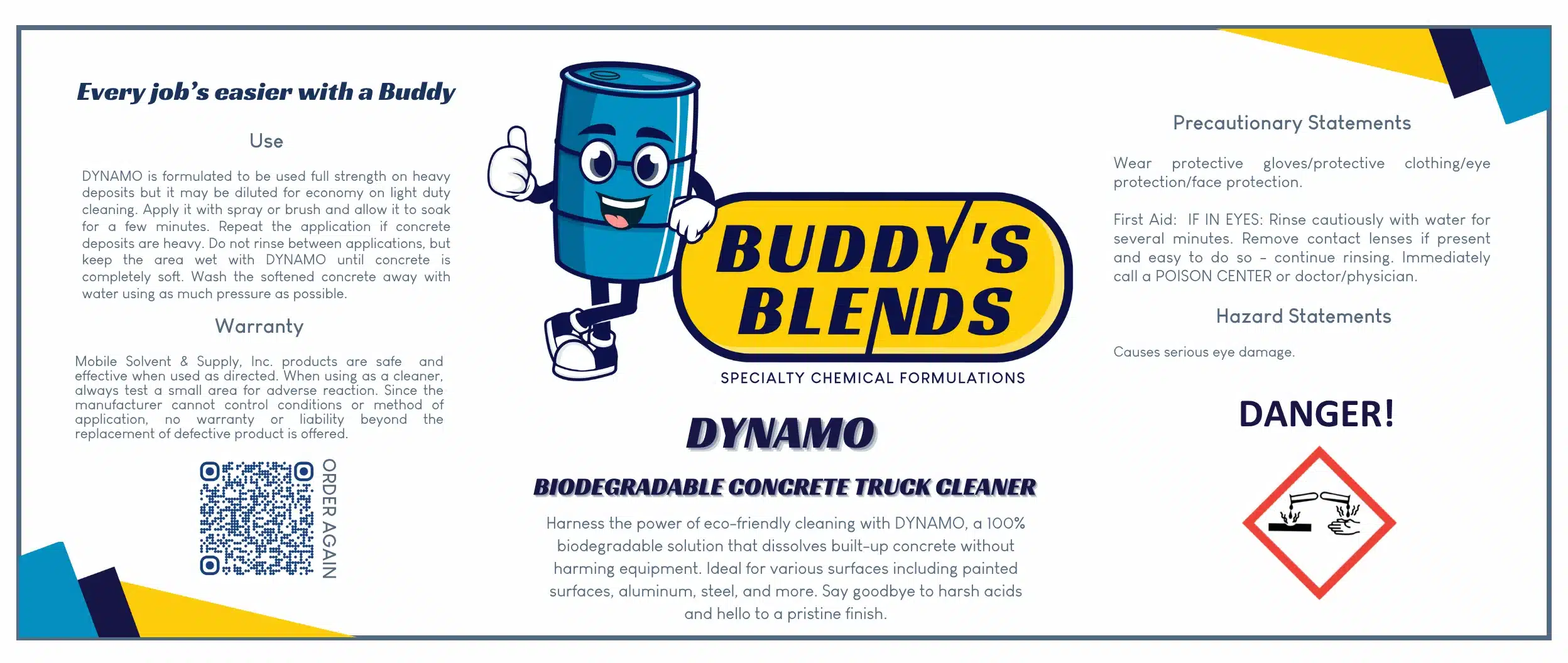 Buddy's Blends DYNAMO Label with QR code to reorder