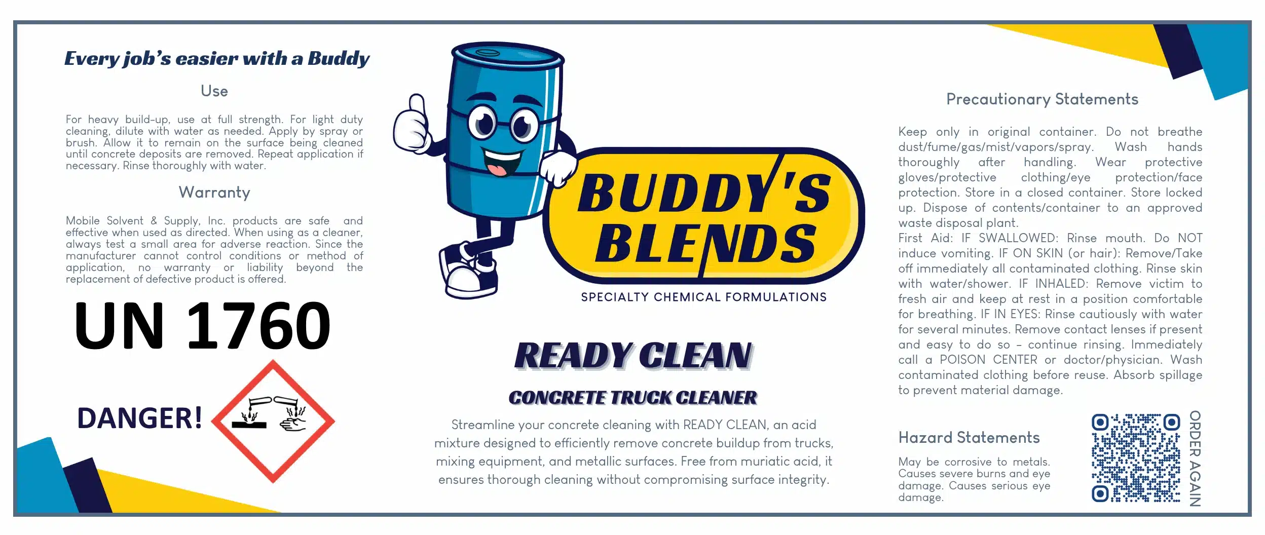 Buddy's Blends READY CLEAN Label with QR code to reorder