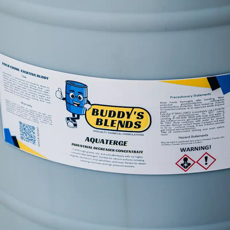 Buddy's Blends Aquaterge Industrial Degreaser Cleaner drum close-up