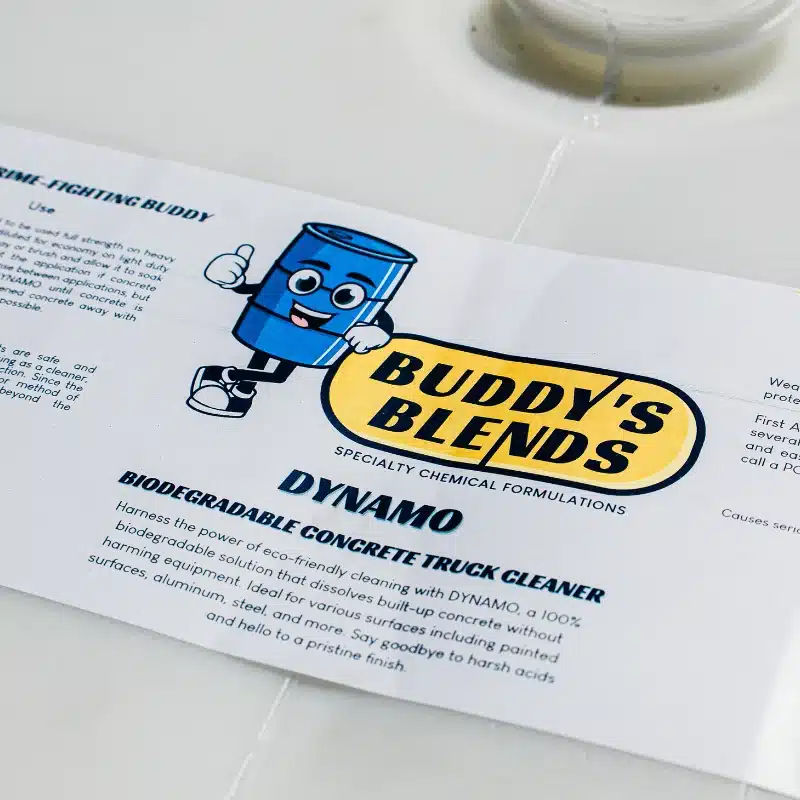 Buddy's Blends Dynamo biodegradable concrete truck cleaner in natural drum close-up
