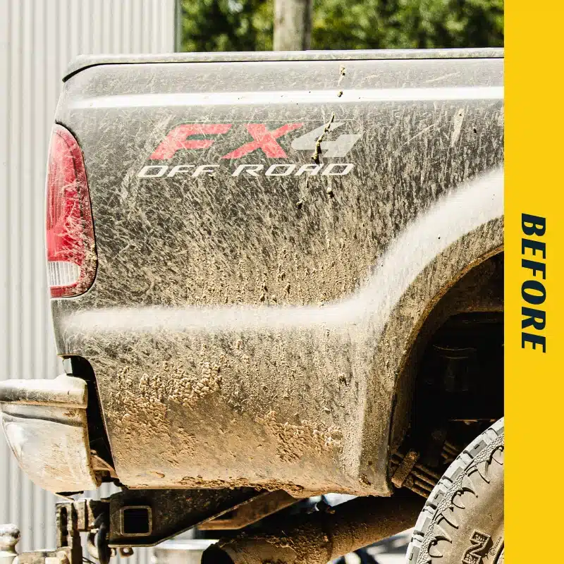 Before using Buddy's Blends SUPERBLUE truck fleet cleaner on a truck