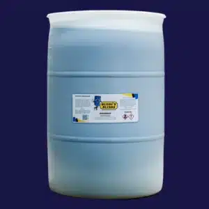 Buddy's Blends SUPERBLUE truck fleet cleaner in a natural drum